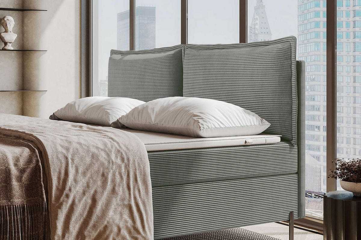 FAMILIENBETT BOXSPRINGBETT VERO PLUS Cordstoff Hellgrau 260/200 cm - Hellgrau/Schwarz, Holzwerkstoff/Textil (260/200cm) - 99rooms