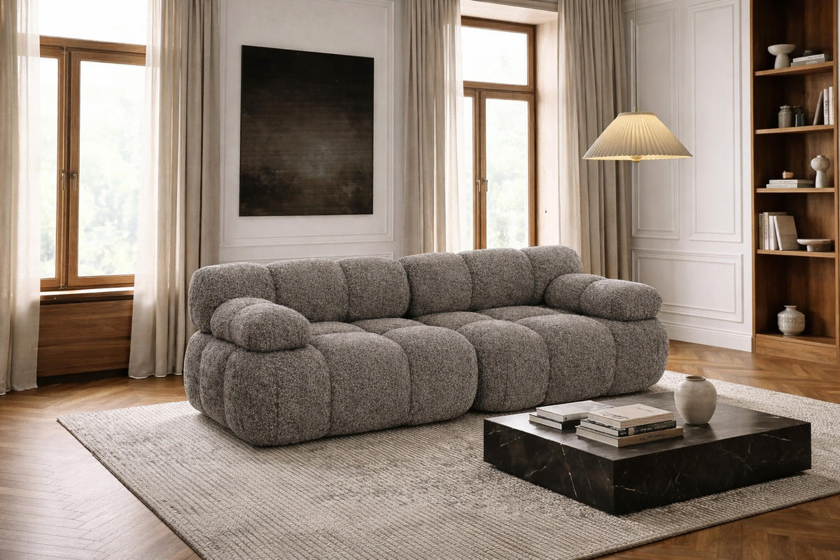 COUCH, 2-Sitzer Modular, Bouclé-Stoff Abriamo, Braun, Selia - Braun, Holz (190/70/95cm) - Kaiser Möbel