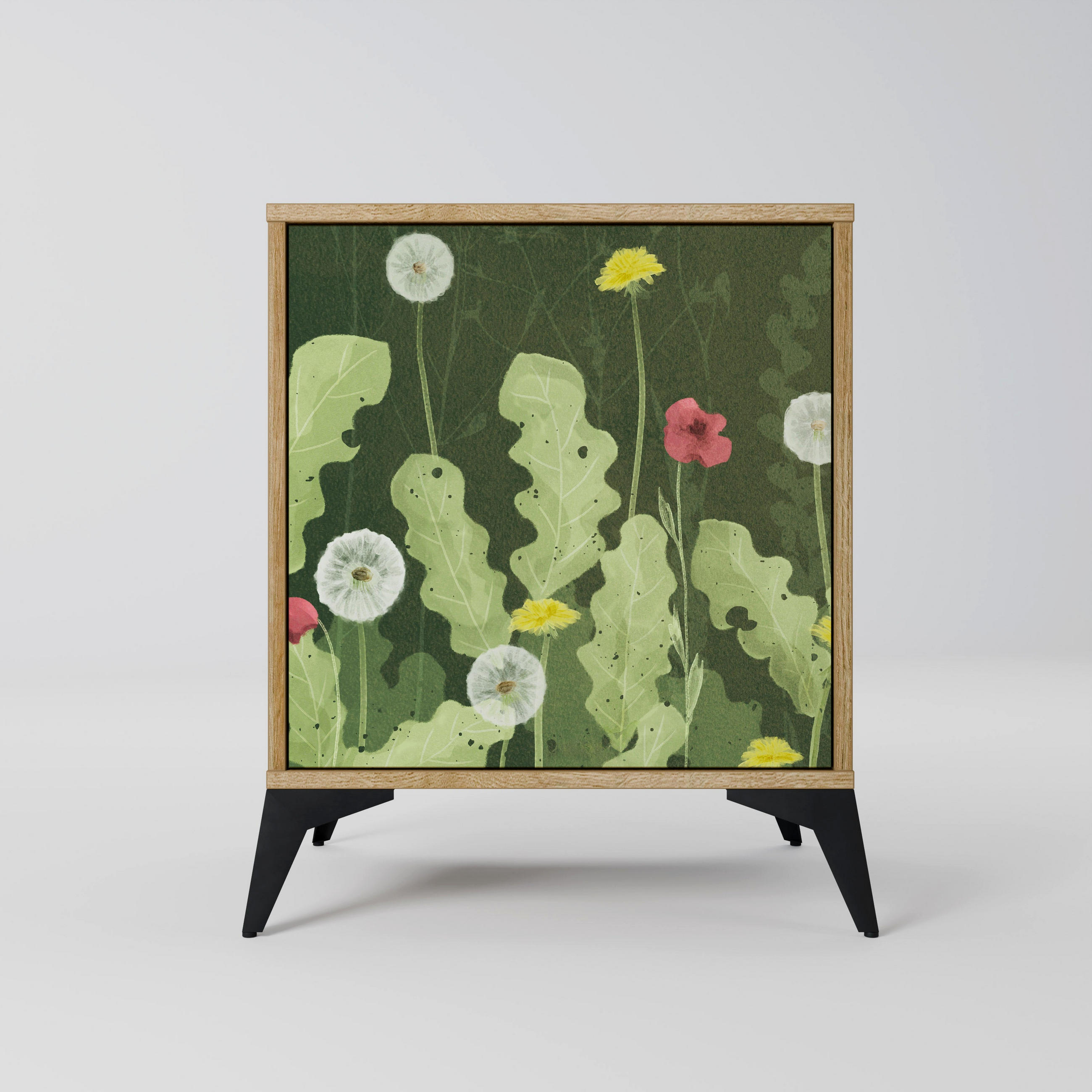 SIDEBOARD DANDELION AMUSE, Eichefarben, 57,5x42x70,5 cm, Schwarze Metall-Sternfüße - Eichefarben/Multicolor, Holzwerkstoff/Metall (57.5/70.5/42cm) - SpaceRebels
