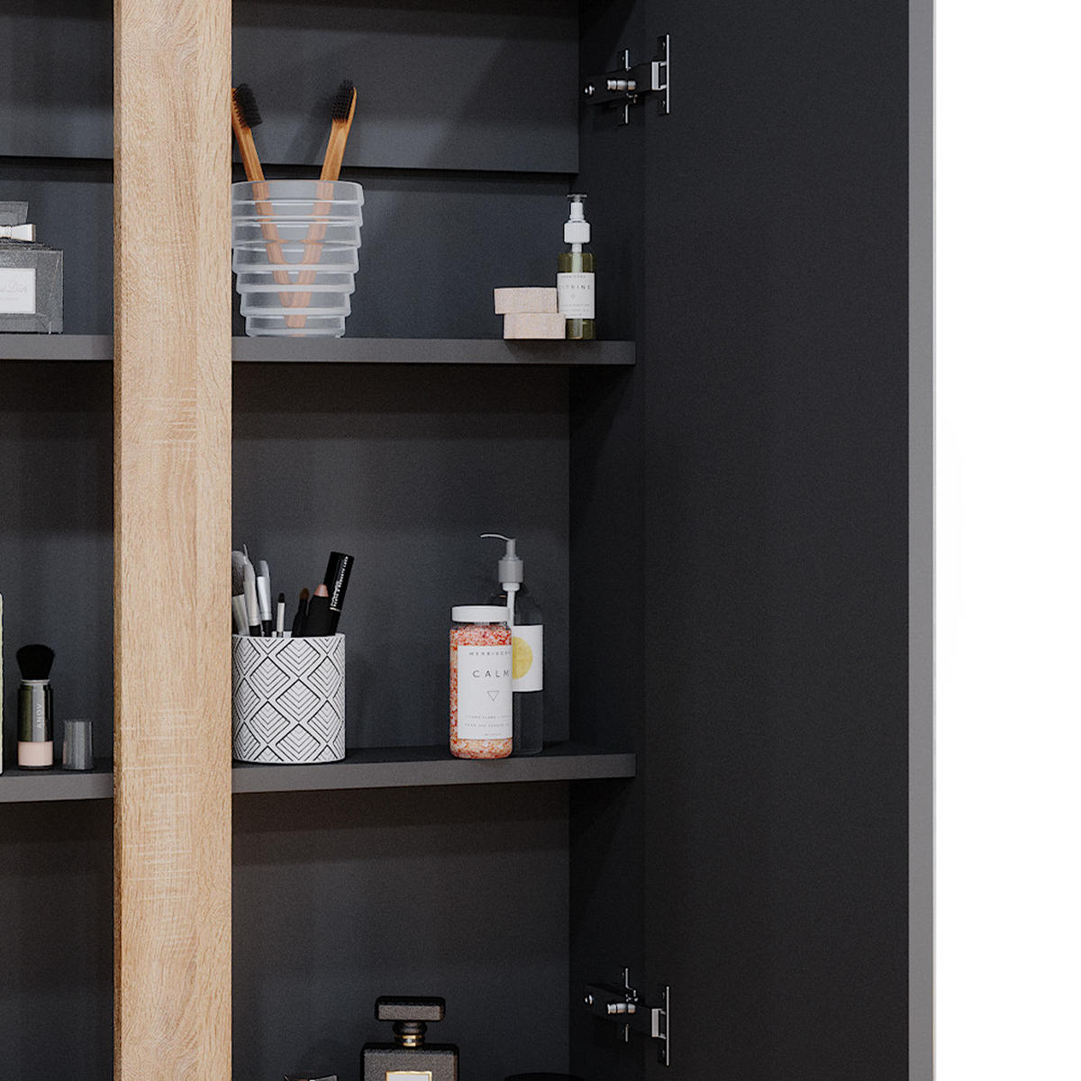 BADSPIEGELSCHRANK Gloria Anthrazit 70.4 x 84 cm mit 2 Türen - Anthrazit/Sonoma Eiche, Holzwerkstoff (70.4/84/15.9cm) - Vicco