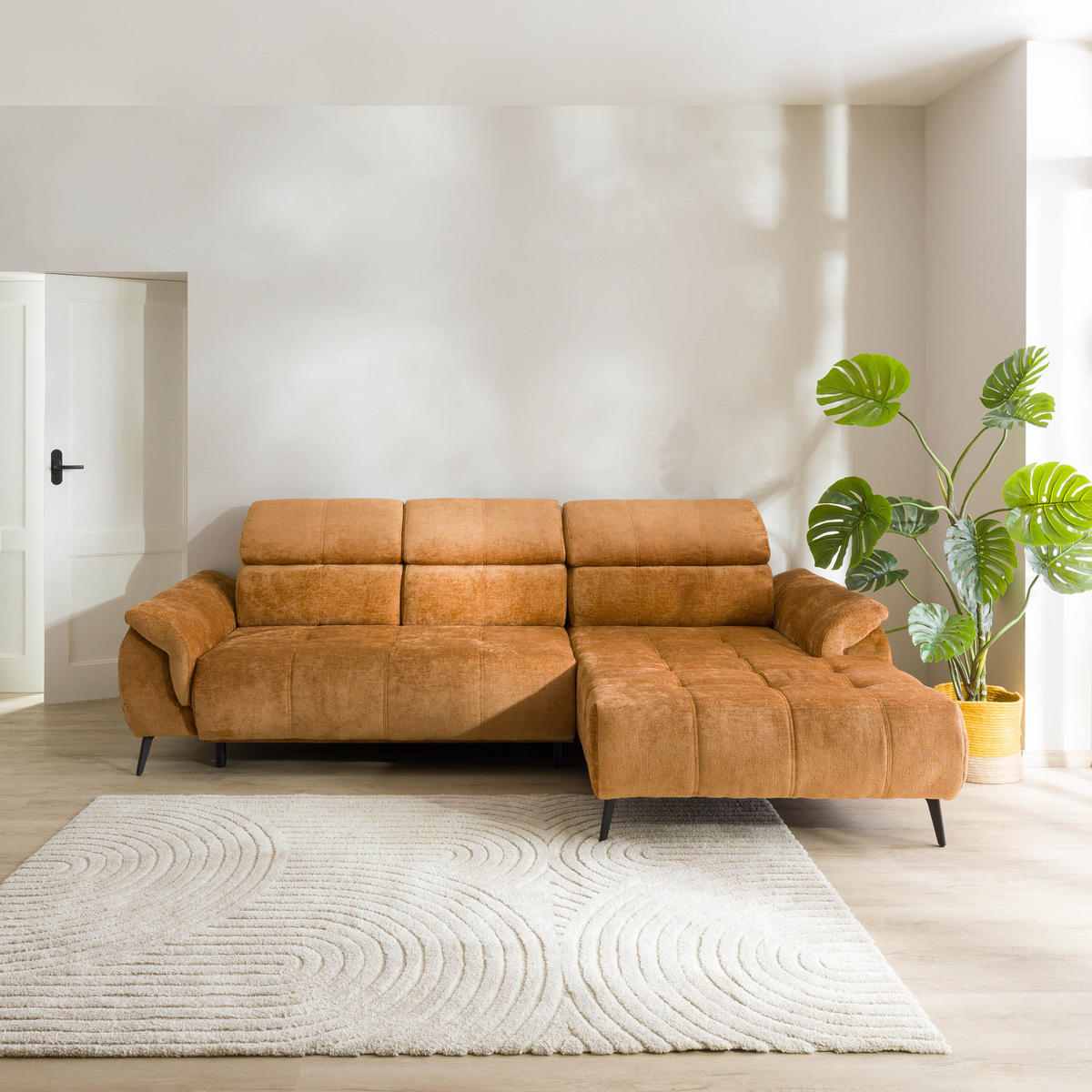 ECKSOFA Ottomane rechts Chenille 286x184x79 rostfarben VALENTINA - Rostfarben, Kunststoff (286/184cm) - Massivmoebel24