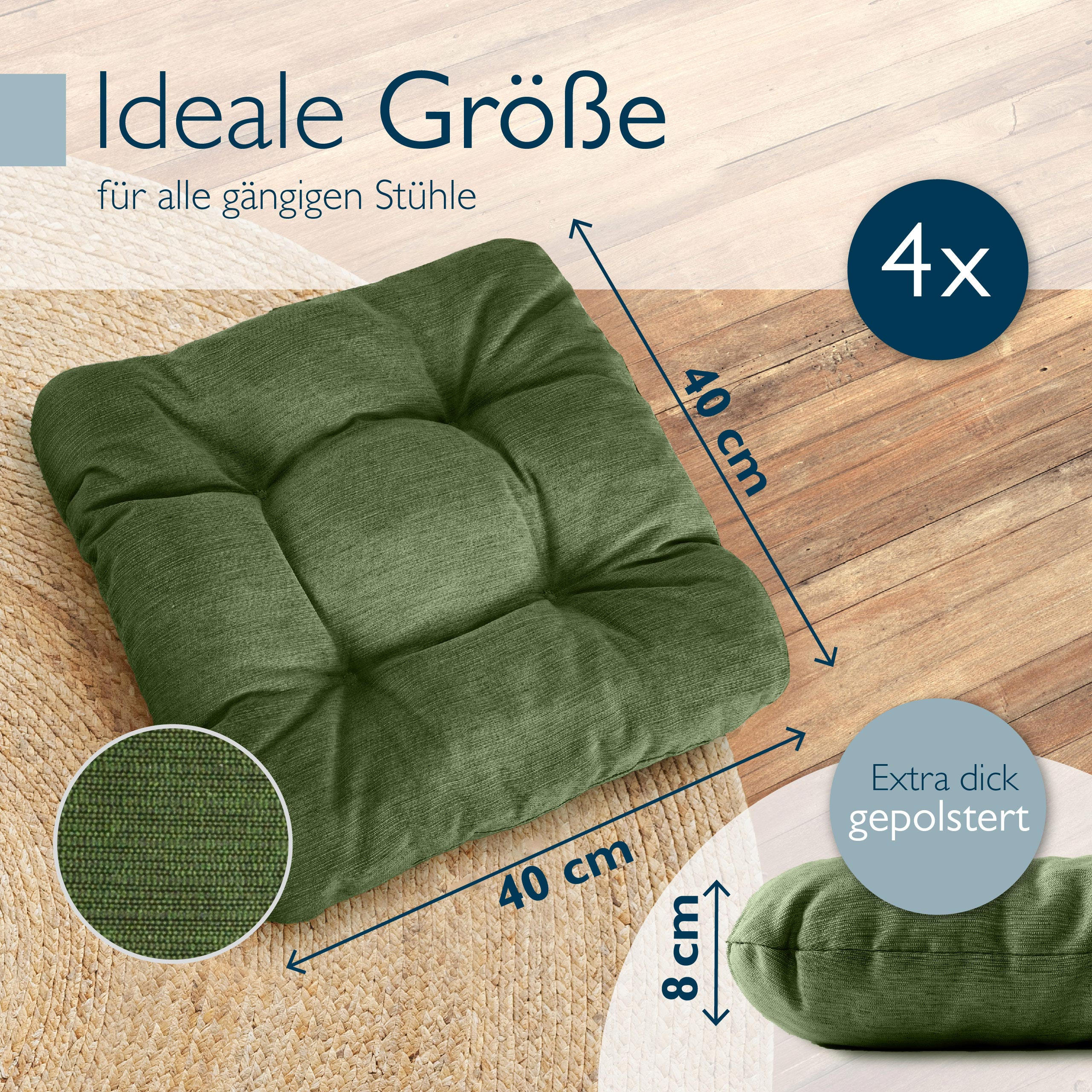 STUHLKISSEN HighLux SK 40/40/8cm Dunkelgrün (4tlg) - Dunkelgrün, Textil (40/40/32cm) - Beautissu 
