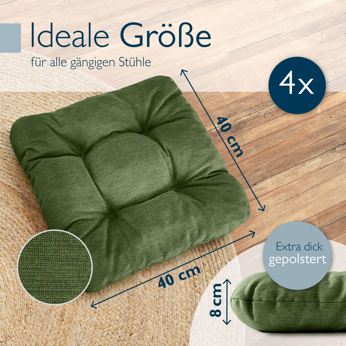 STUHLKISSEN HighLux SK 40/40/8cm Dunkelgrün (4tlg) - Dunkelgrün, Textil (40/40/32cm) - Beautissu 