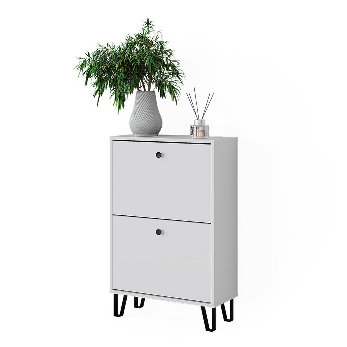 SCHUHKIPPER Siri Weiß 60 x 92 cm mit 2 Klappschubladen - Weiß, Holzwerkstoff (60/92/26cm) - Vicco