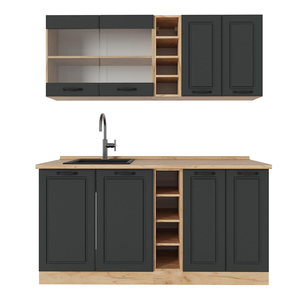 SINGLEKÜCHE R-Line Anthrazit Landhaus/Goldkraft Eiche 160 cm ohne Arbeitsplatte - Dunkelgrau/Anthrazit, Holzwerkstoff (160/81.6/46cm) - Vicco