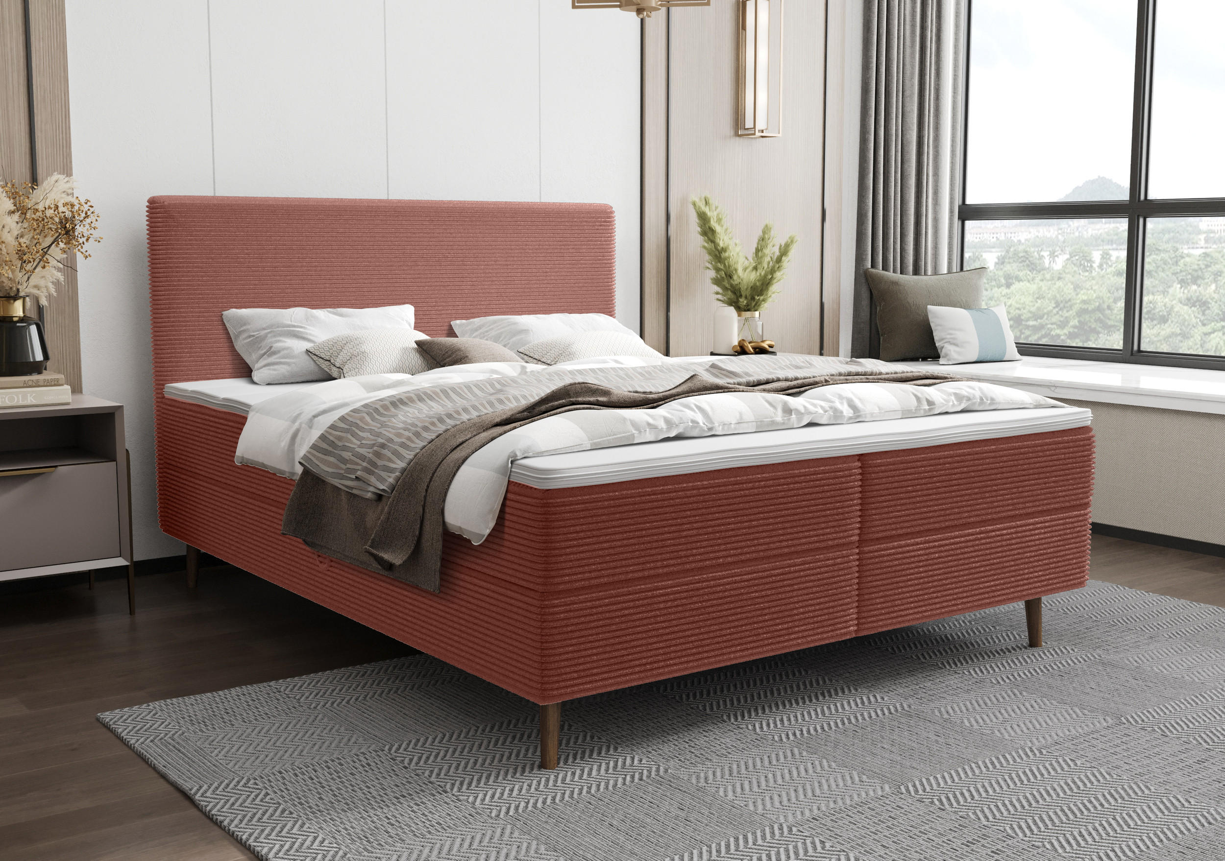 BOXBETT NARA mit Matratze H3, Bonell und Topper 160x200 POSO 029 - Pink, Textil (160/200cm) - Bedante