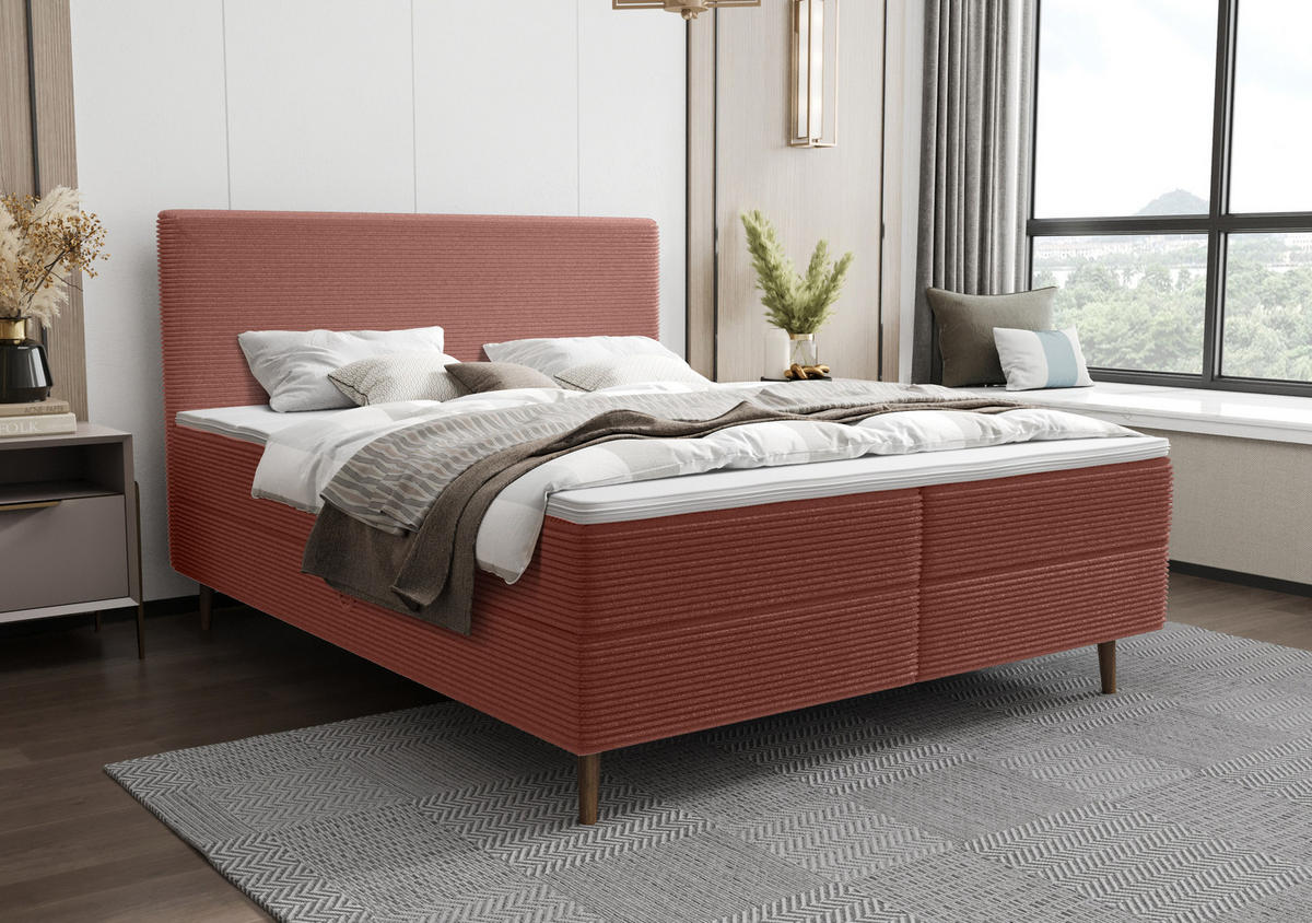 BOXBETT NARA mit Matratze H3, Bonell und Topper 140x200 POSO 029 - Pink, Textil (140/200cm) - Bedante
