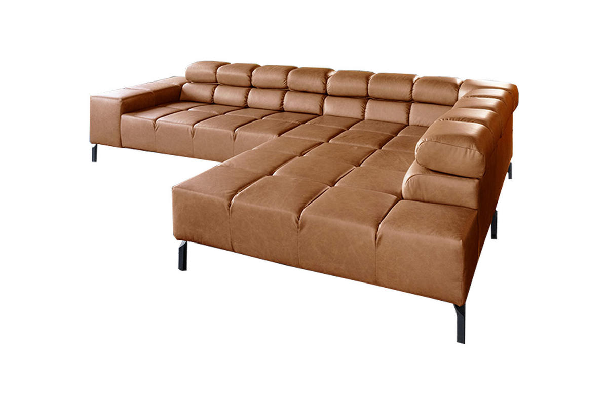 ECKSOFA NELSON Braun Leder Relaxfunktion - Cognac/Dunkelbraun, Leder/Metall (321/216cm) - KAWOLA