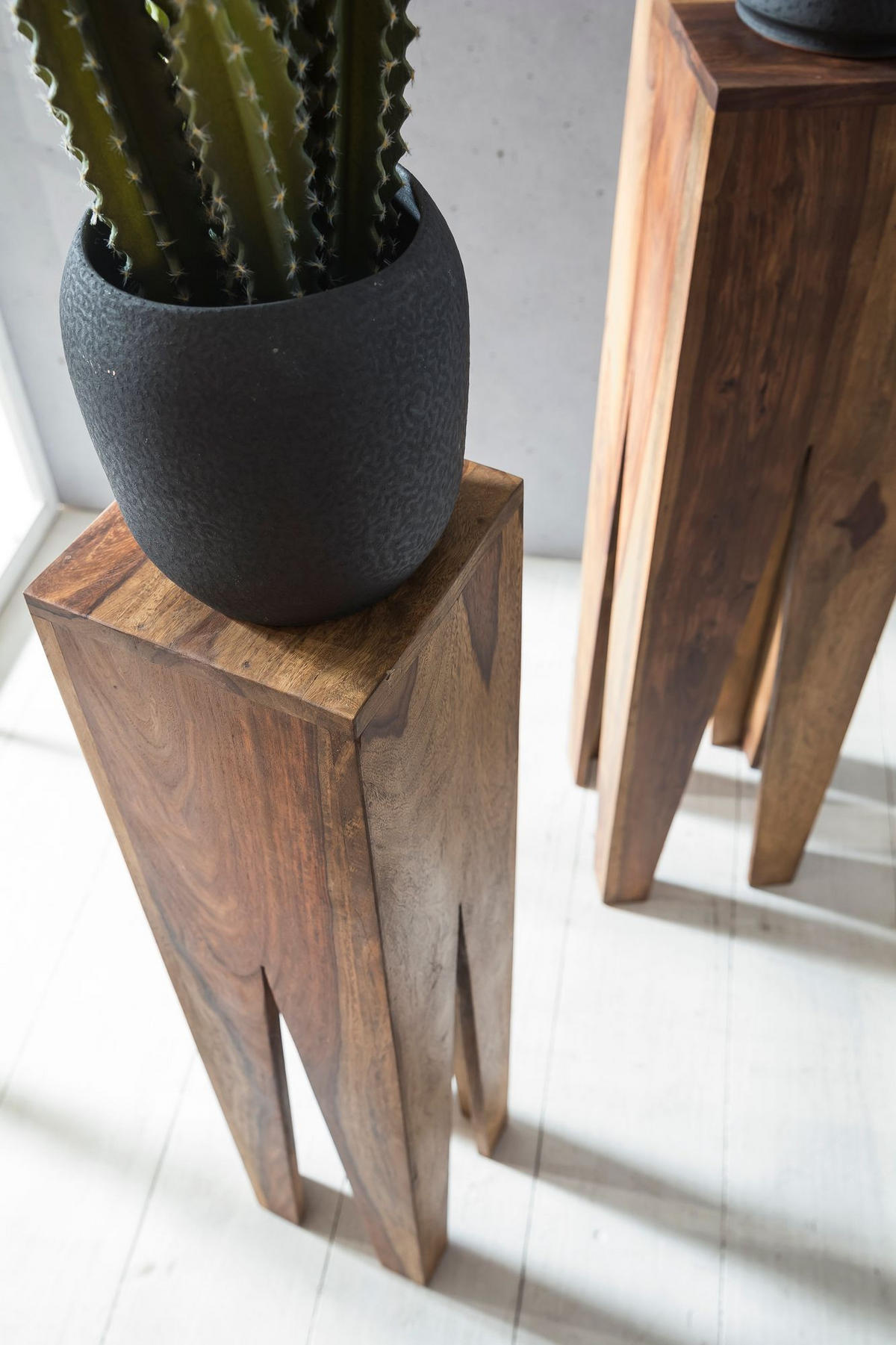 BEISTELLTISCH 3er Set Massivholz Handgefertigt Giraffenbeine, Braun 25x25x100 cm - Braun, Holz (25/25/100cm) - KADIMA DESIGN