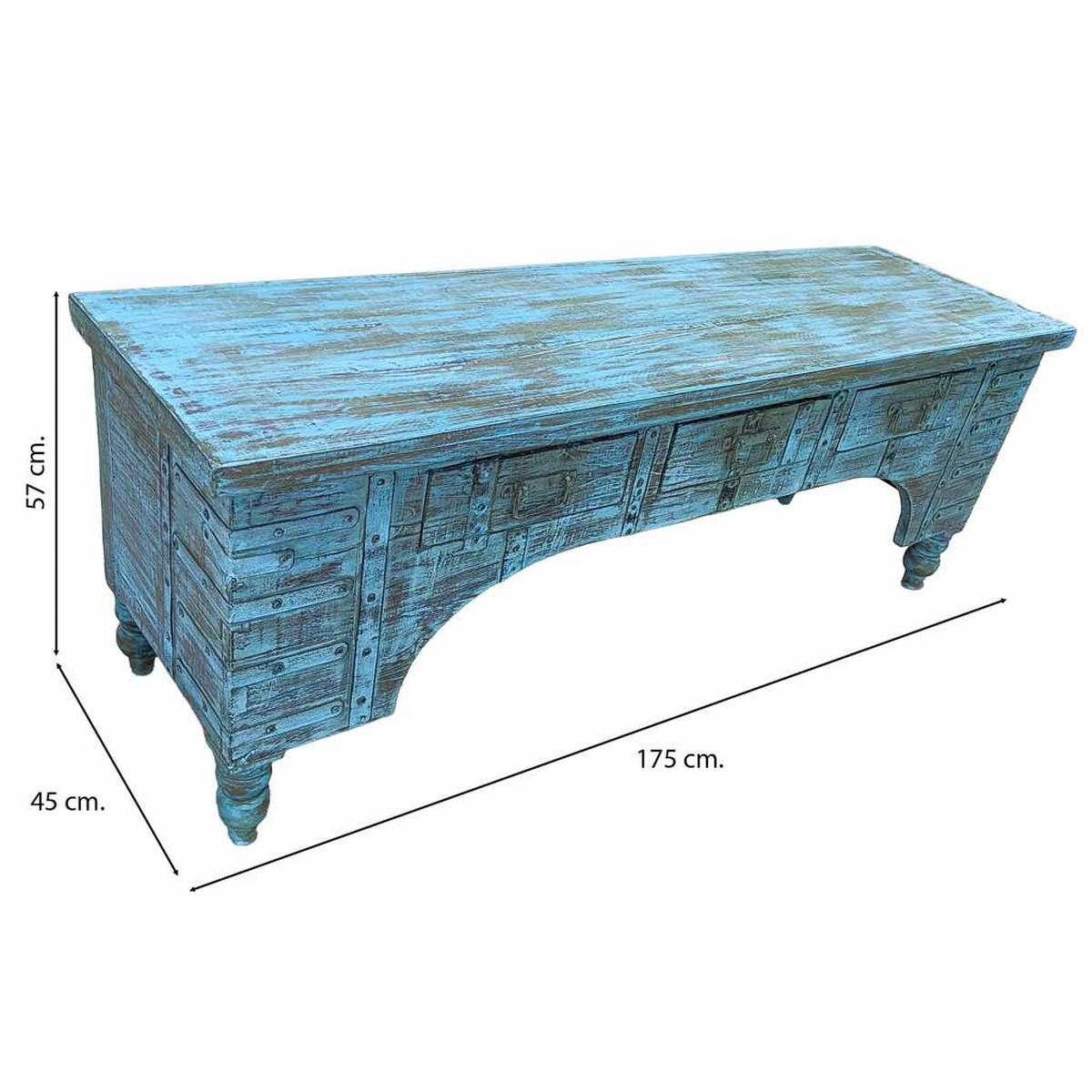 TV-LOWBOARD aus Holz, 175x45x57cm - Blau, Holz (175/57/45cm) - Wanderlust