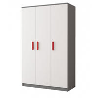 DREHTÜRENSCHRANK Jonas II 19 3D Grau/Weiß + rote Griffe 120 cm - Rot/Weiß, Holzwerkstoff (120/193/50cm) - imoebel24