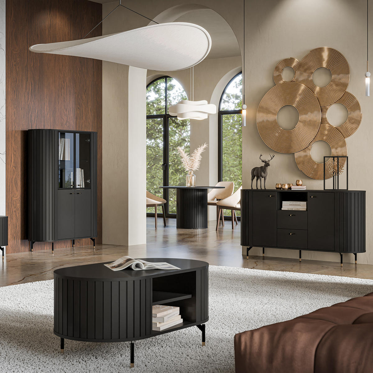 COUCHTISCH Zalia mit Ablagefächern für Wohnzimmer, im Retro-Stil, Schwarz - Schwarz, Holzwerkstoff (56/104/47cm) - Beautysofa