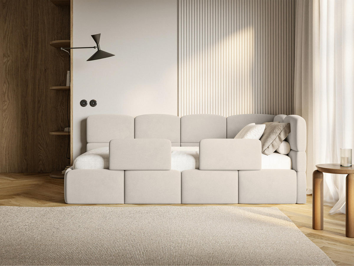 DETSKÁ POSTEĽ Cloudy svetlobéžová 90x200 cm, s matracom a zábranou, záhlavie vpravo, zamat - čierna/écru, textil/plast (90/200cm) - Selsey