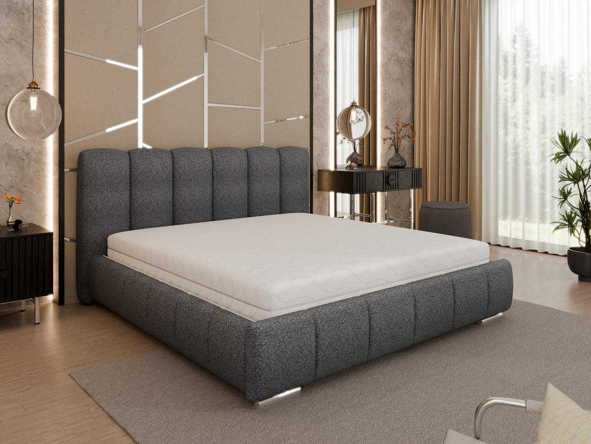 POLSTERBETT Zaira 180x200cm – Elegantes Polsterbett für modernen Wohnstil , Federkernmatratze Bonnel (18cm), Graphitfarben - Graphitfarben, Holz (180/200cm) - Homesy