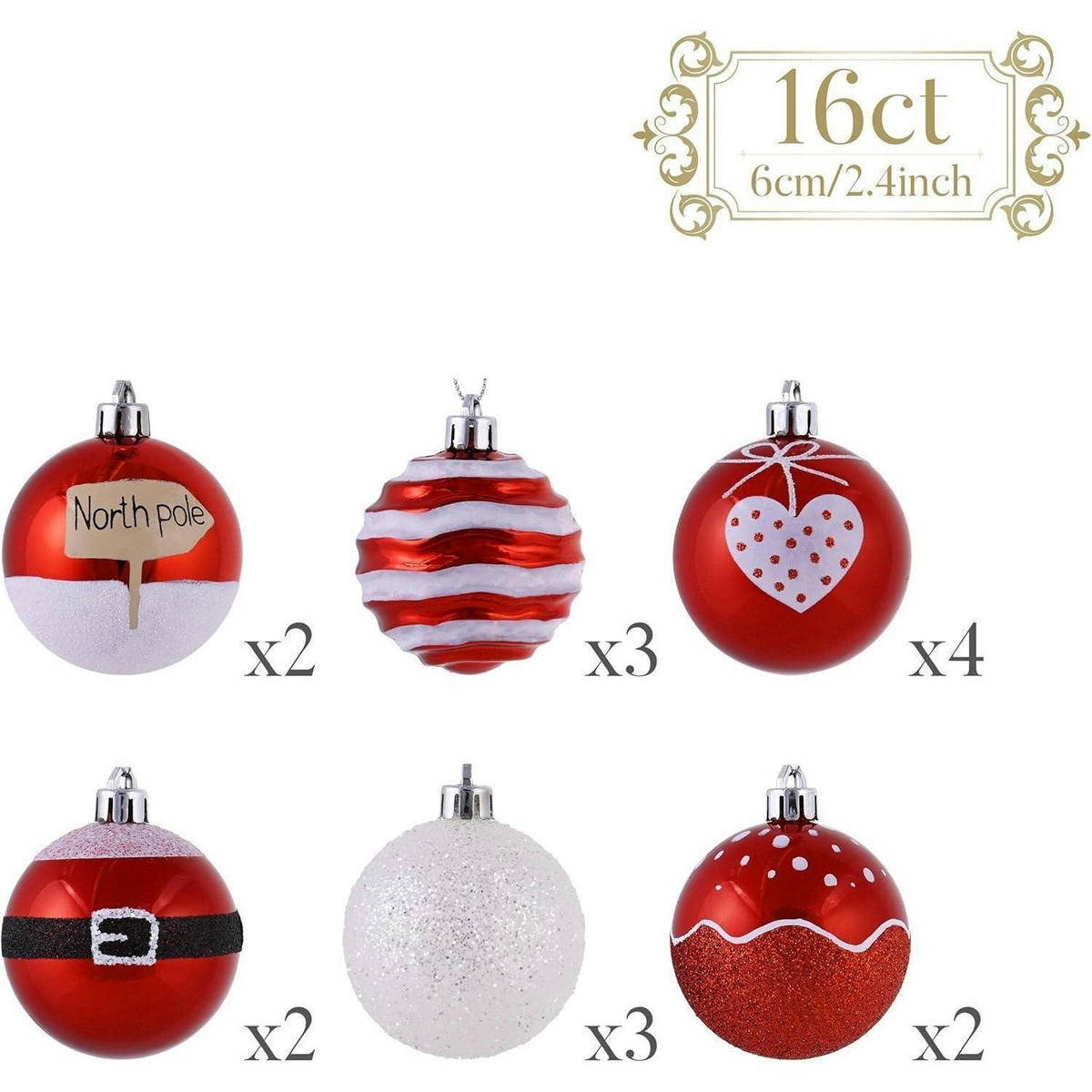 WEIHNACHTSKUGELN 16-teiliges Set 6 cm Rot Weiß Bruchfest - Multicolor, Kunststoff (6/6/6cm)