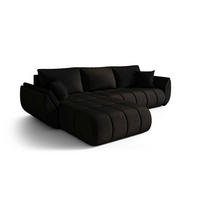 ECKSOFA SYDNEY PREMIUM links schwarz Velours Monolith 97 - Schlaffunktion, Bettkasten - Schwarz, Textil (280/184cm) - Cornero