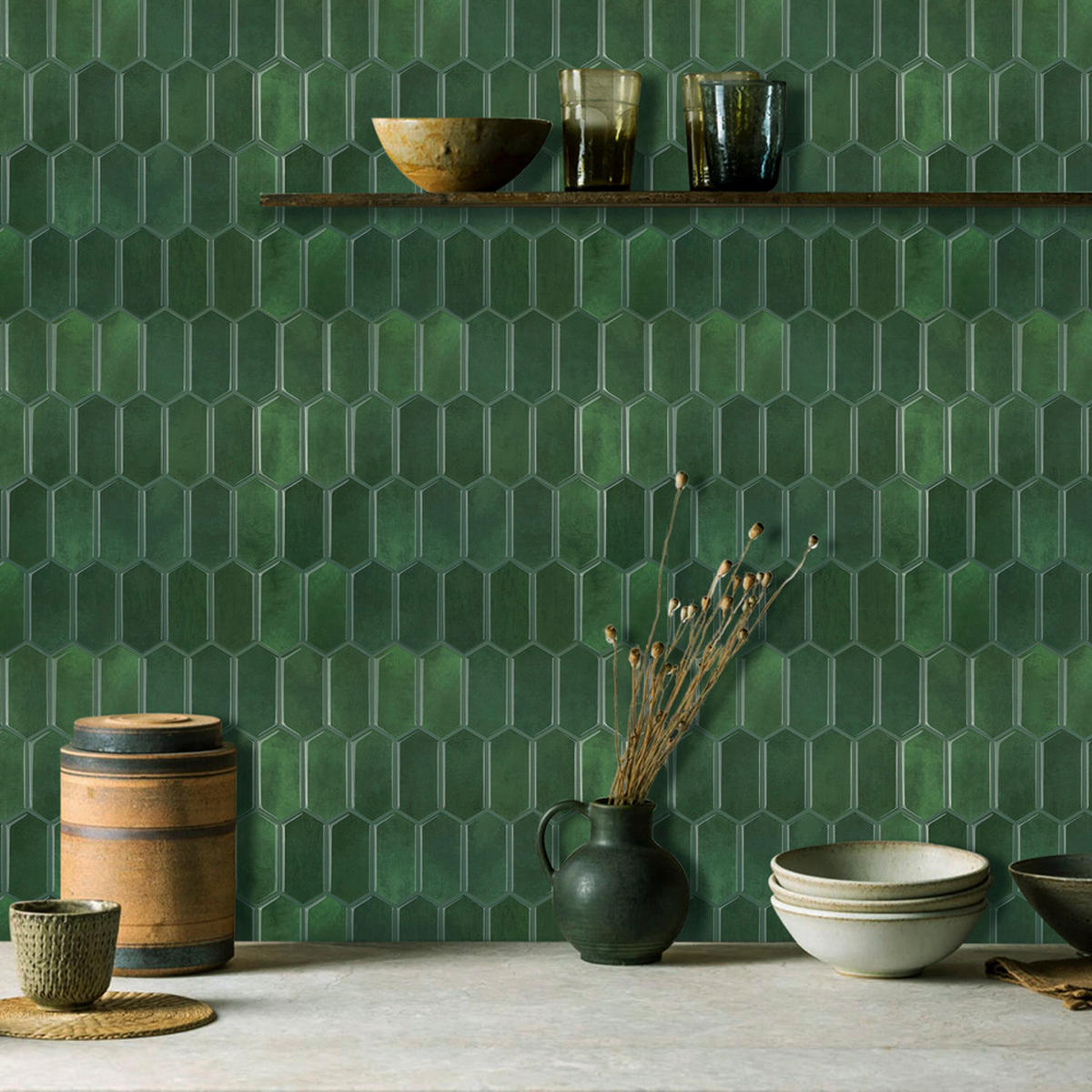 FLIESENAUFKLEBER 1 Stück 30,5 x 30,5 cm Selbstklebende Fliesen - Pera Verde - Grün, Kunststoff (30.5/0.12/30.5cm) - Mazovia