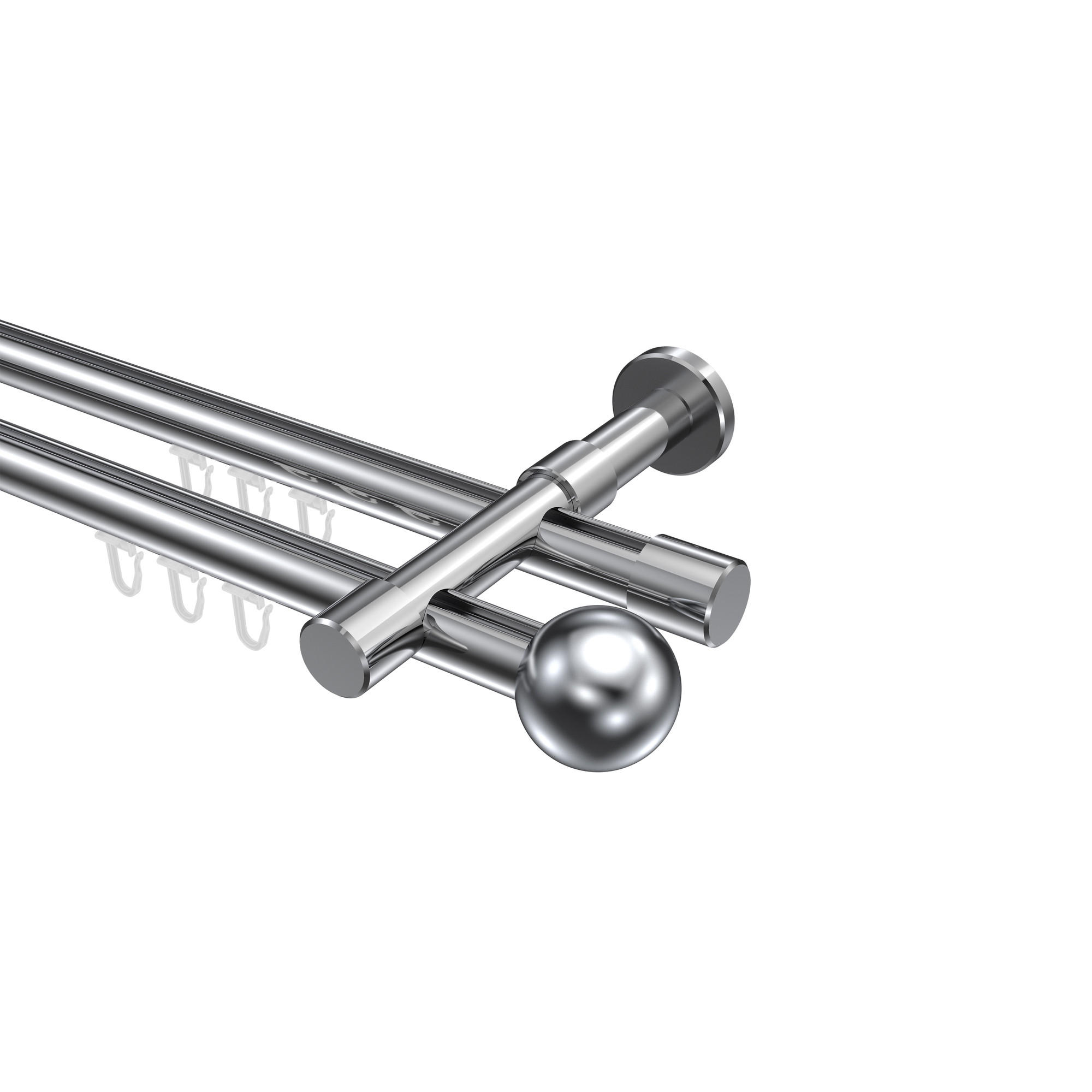 INNENLAUF-GARDINENSTANGEN-SET Prestige Luino 520 cm (geteilt in 4 x 130 cm), 2-läufig, 20 mm Ø Chrom - Chromfarben, Metall (520cm) - INTERDECO