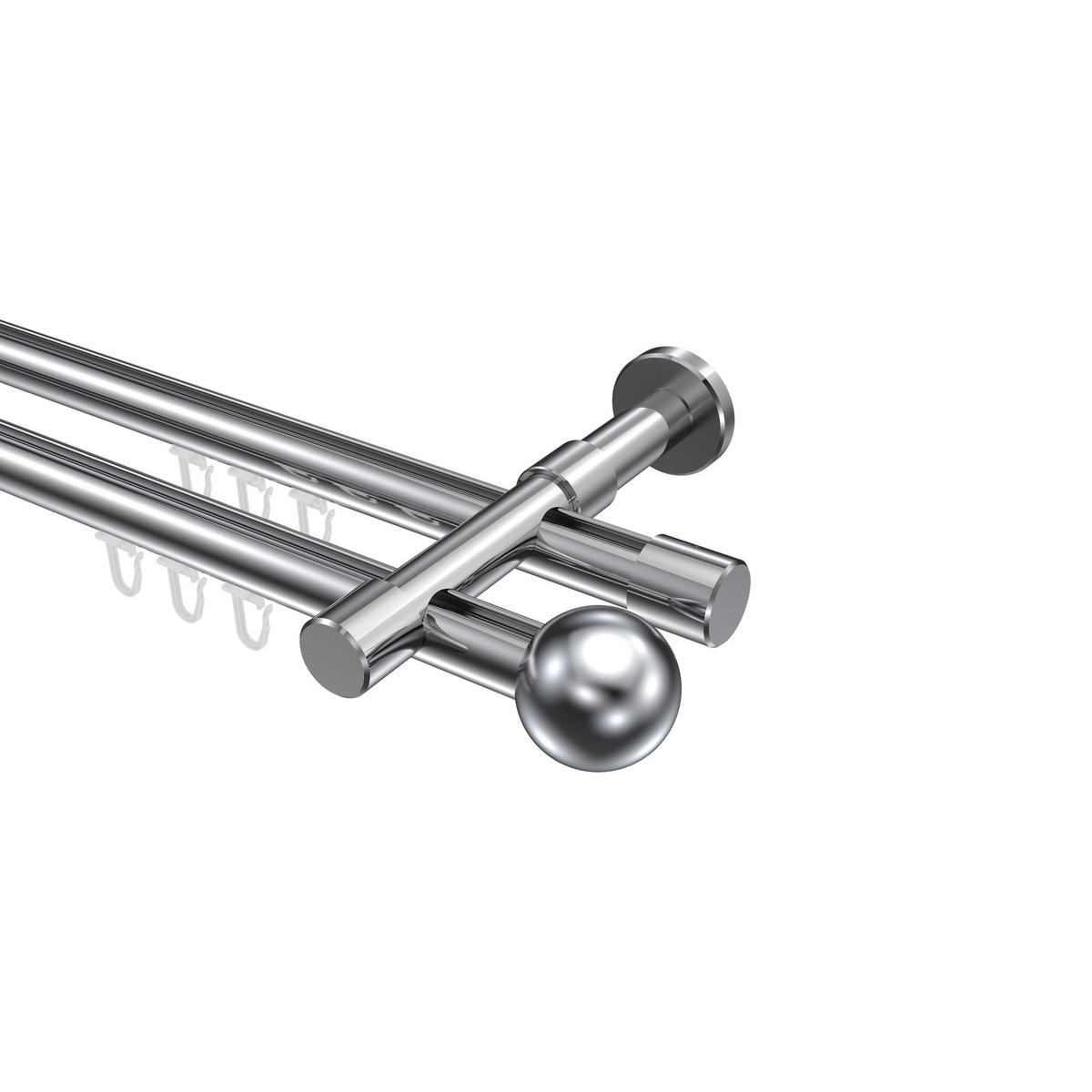 INNENLAUF-GARDINENSTANGEN-SET Prestige Luino 520 cm (geteilt in 4 x 130 cm), 2-läufig, 20 mm Ø Chrom - Chromfarben, Metall (520cm) - INTERDECO