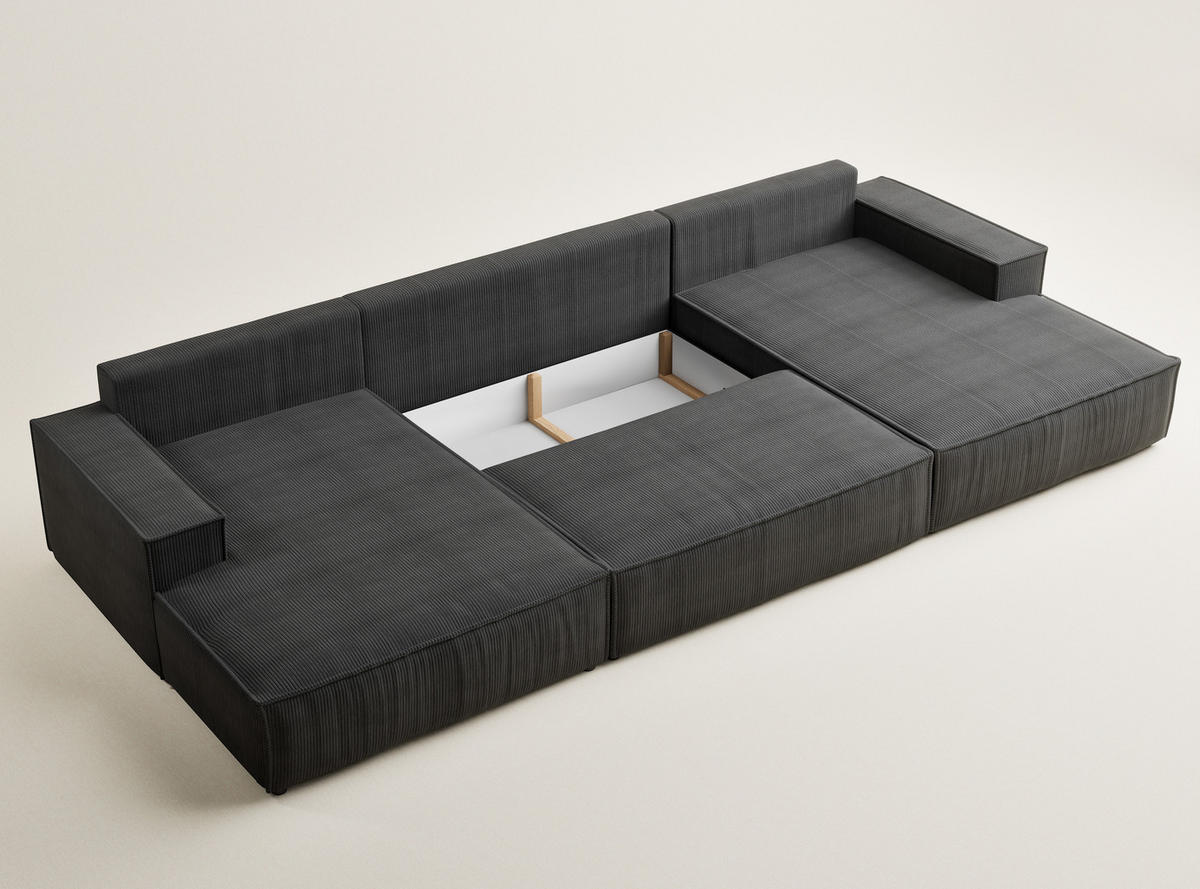 WOHNLANDSCHAFT Kyoto Anthrazit Samtstoff - Anthrazit/Schwarz, Holz/Holzwerkstoff (398/70/148cm) - Maison de Reve