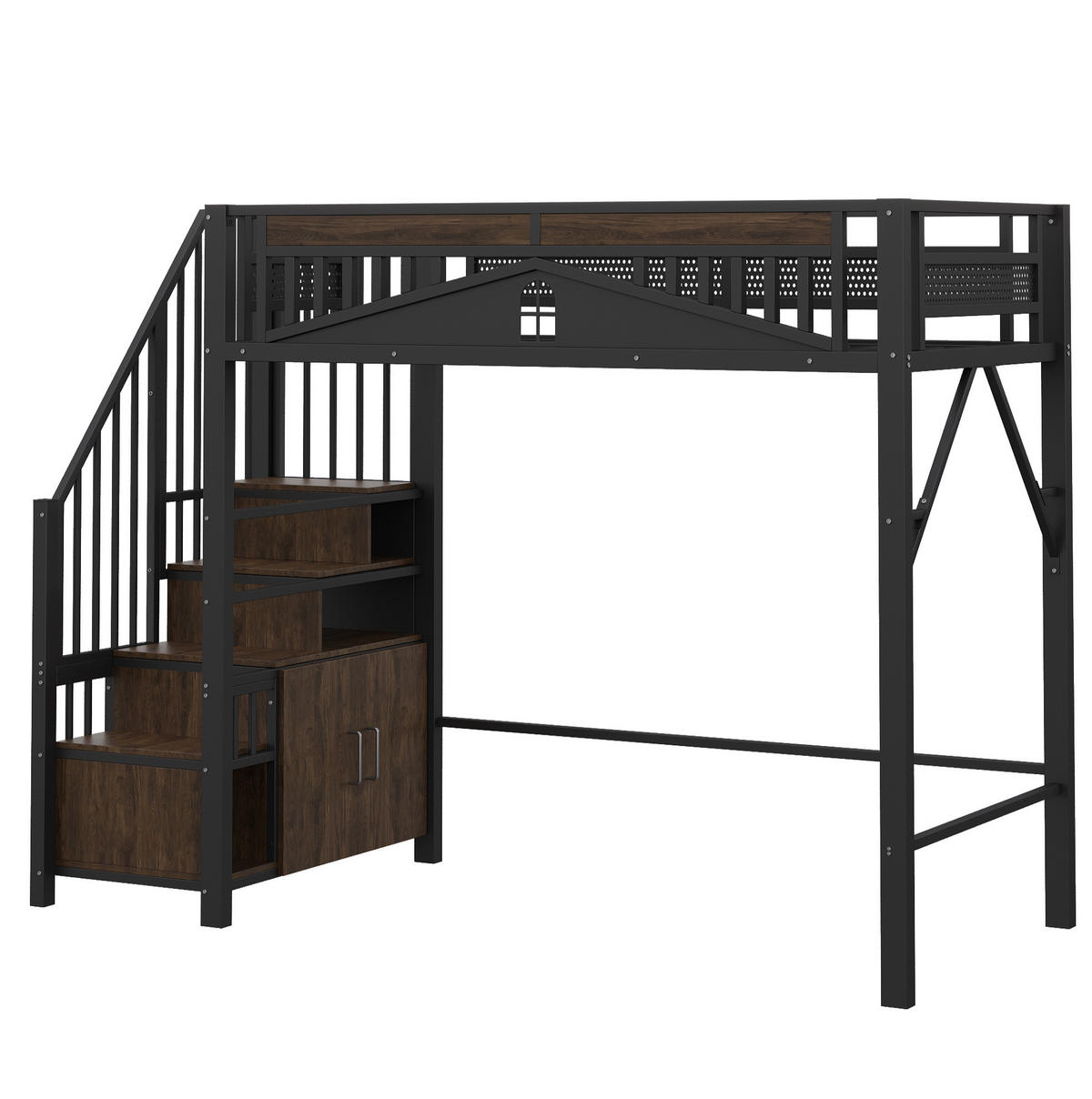 HOCHBETT 90/200 cm aus Metall in Schwarz – mit Treppe, Stauraum und Rausfallschutz - Schwarz, Metall (90/200cm) - BEAOK