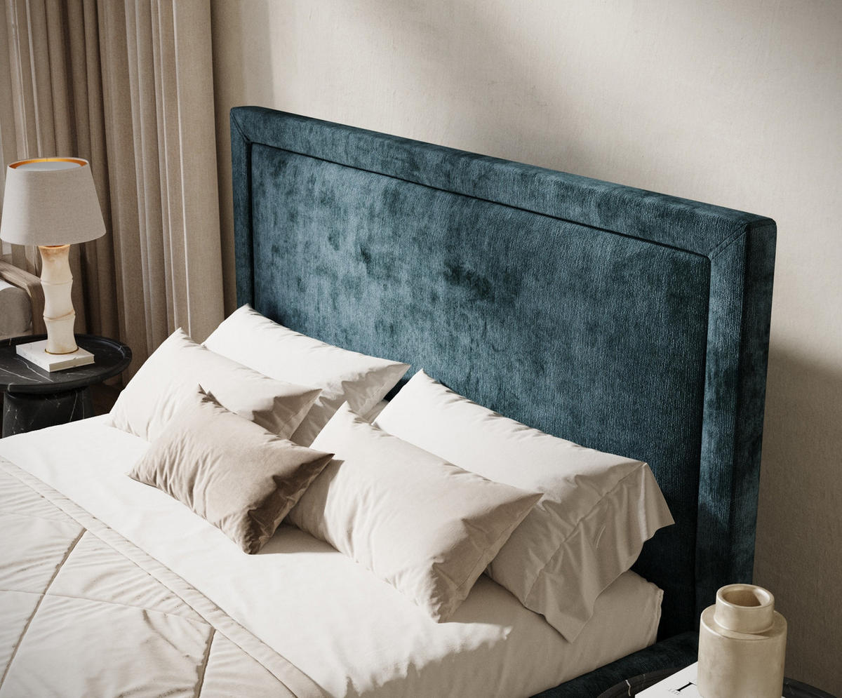 POLSTERBETT Ordina Türkisfarben 120/200 cm im Chenille-Stoff - Türkis/Schwarz, Holz/Holzwerkstoff (120/200cm) - Maison de Reve