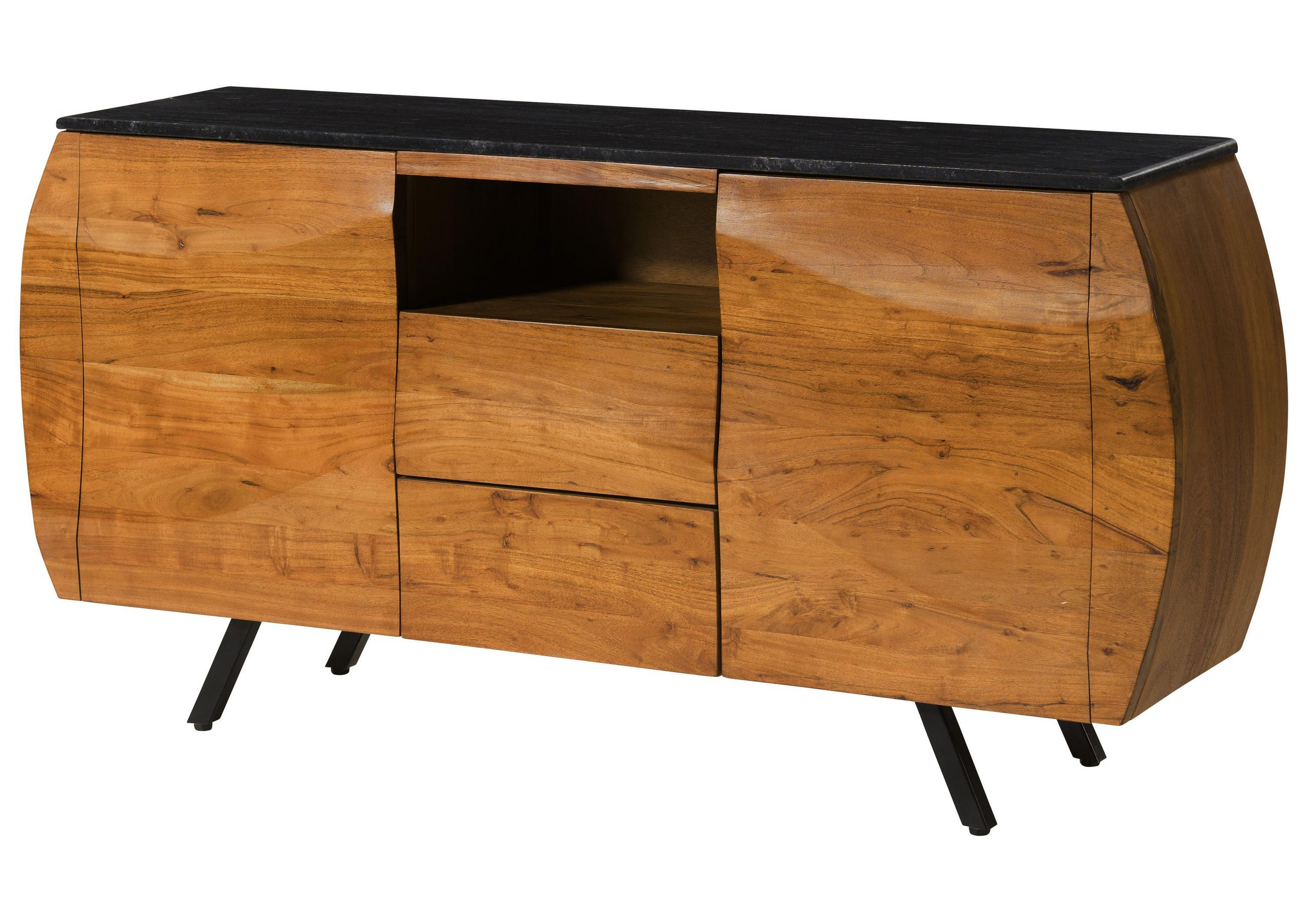 SIDEBOARD Akazie 154x40x75 natur lackiert / Marmor schwarz MONTREAL #125 - Braun, Holz (154/75/40cm) - Massivmoebel24