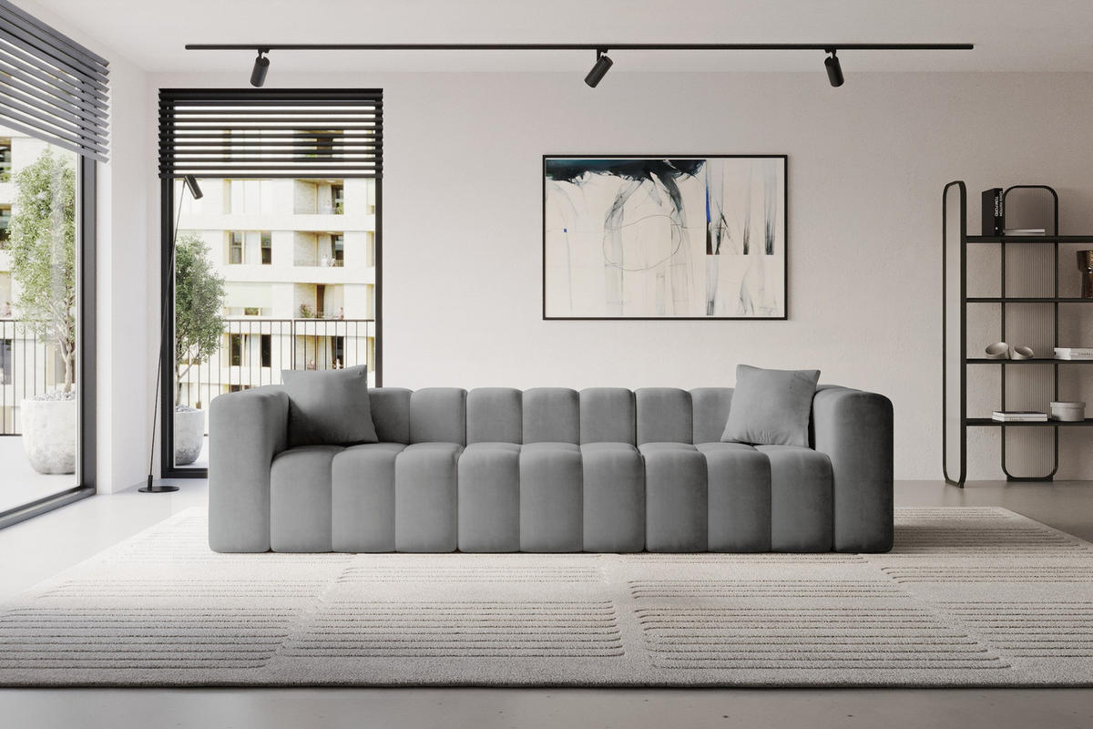 POHOVKA 3-MÍSTNÁ DONY-3 315x90x71 cm Šedá Velur - šedá/černá, kompozitní dřevo/textil (315/71/90cm) - ALTDECOR
