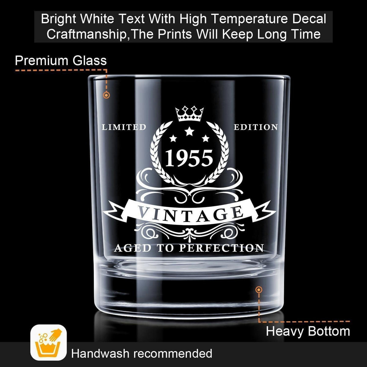 WHISKYGLAS 340 ml im Geschenkkarton aus Holz, Jahrgang 1955 - Transparent, Glas (0.34L)