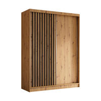 KLEIDERSCHRANK mit furnierten Schiebetüren und Aluminium-Leisten - LABELO - 160 cm Artisan+Artisan+Schwarz - Schwarz/Eiche Artisan, Holzwerkstoff (160/216/61cm) - ALTDECOR
