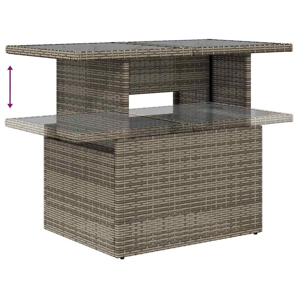 GARTENTISCH Mit Glasplatte Grau 100/55/73 Cm Poly Rattan - Grau, Kunststoff (55/100/73cm) - vidaXL