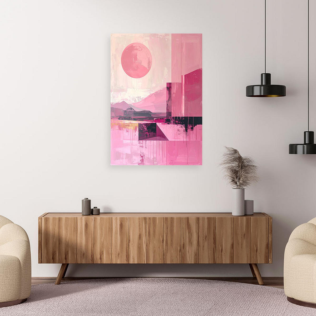 BILD auf Leinwand, Rosa moderne Abstrakt im Boho Stil - Rosa, Textil (40/60cm) - Feeby