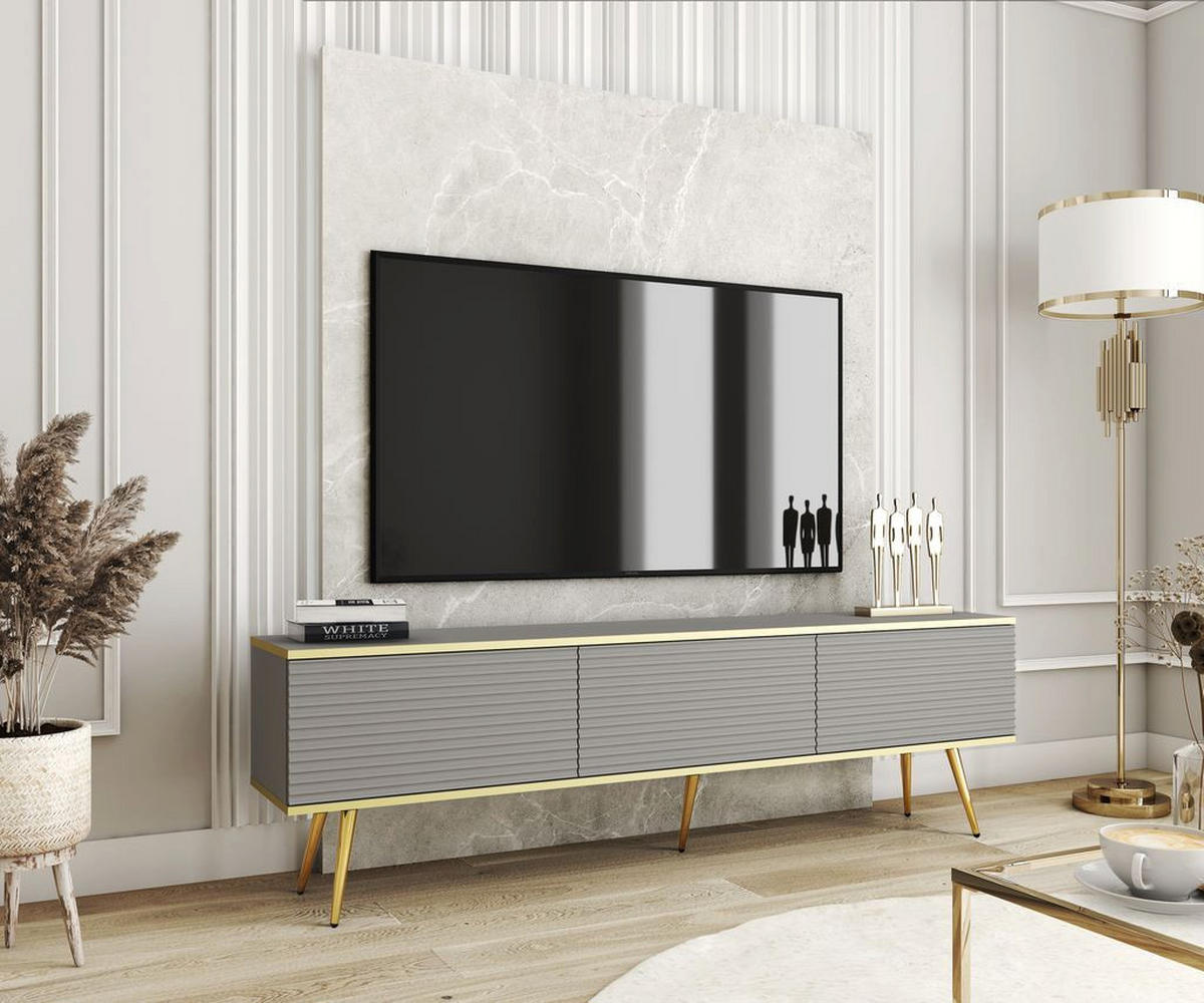 LOWBOARD – 175 cm – Oro Mdf – Mit Füßen – TV-GEN0315 - Grau, Holzwerkstoff (175/30/32cm) - hi-markt