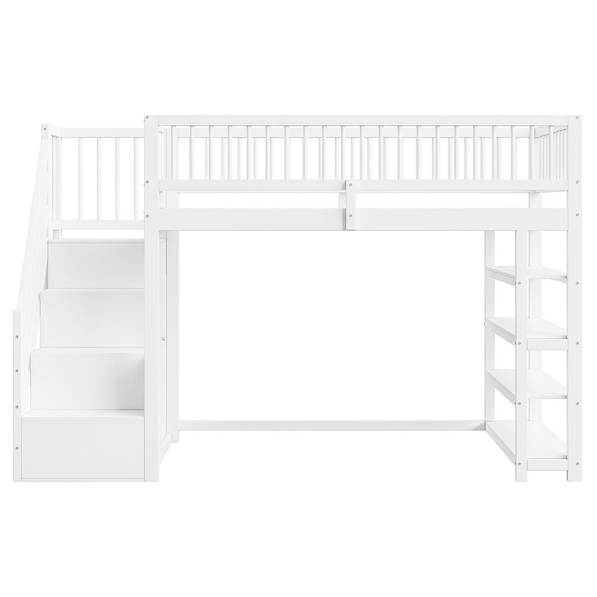 HOCHBETT 90x200 Massivholz Kleiderschrank Regale Stauraum Weiß - Weiß, Holzwerkstoff - FLIEKS