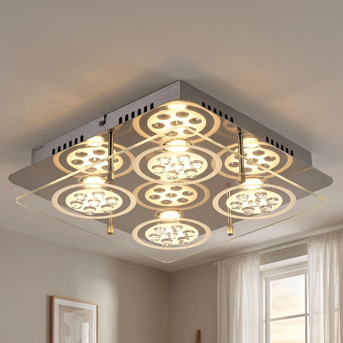 LED DECKENLEUCHTE GIANNA Silber Kristalloptik - Silberfarben, Glas (33/33/8cm) - Esto