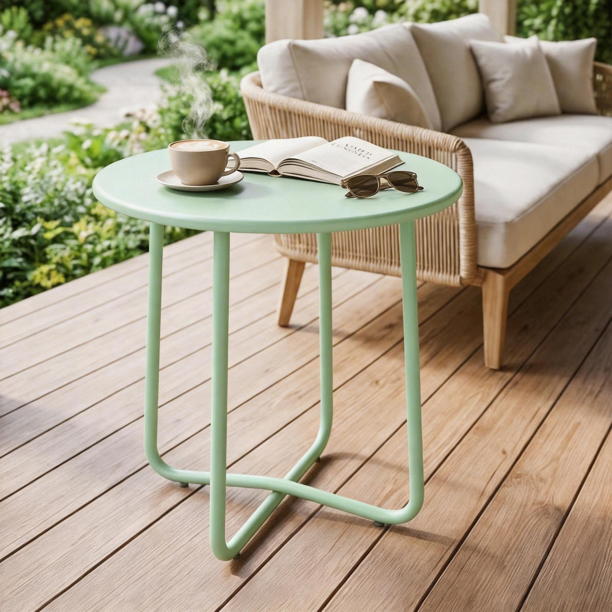 GARTENBEISTELLTISCH DE-14217 rund, höhenverstellbar Grün - Grün, Metall (48/48/51cm) - ComfortXL