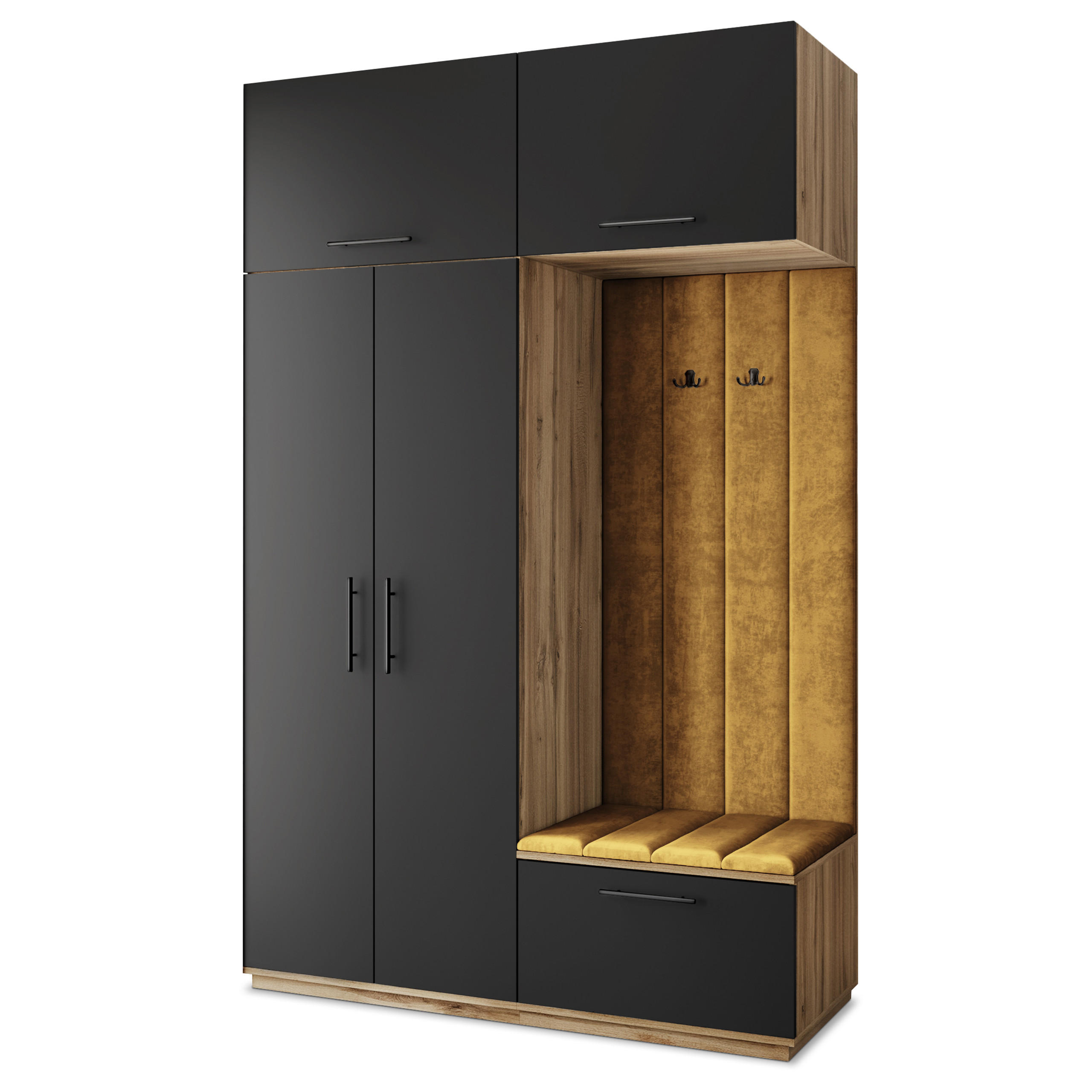 Masseno Garderobenschrank Eiche Wotan, Schwarz, Gelb 150x240x60 cm
