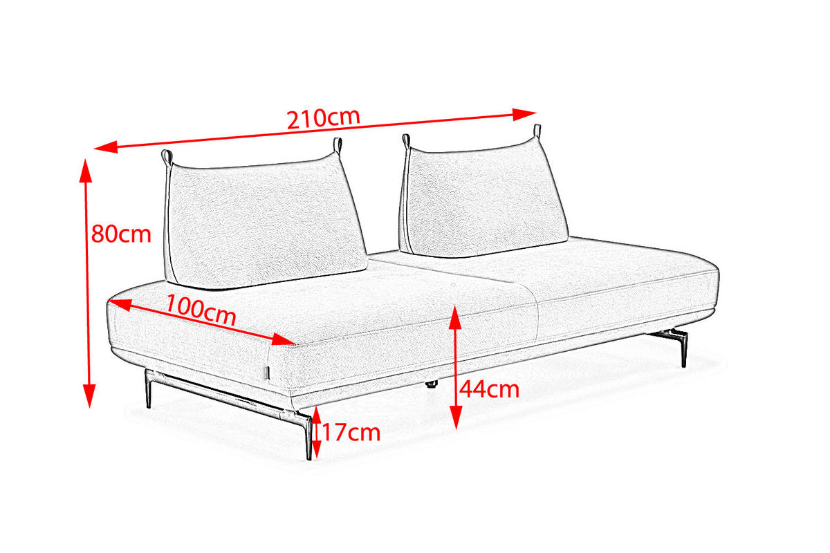 SCHLAFSOFA CANE Taupe Webstoff - Taupe/Schwarz, Textil/Metall (210/80/100cm) - KAWOLA