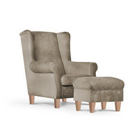 OHRENSESSEL-SET MILES inkl. Sitzhocker, Beige - Eichefarben/Beige, Holzwerkstoff/Buchenholz (82/105/97cm) - KONSIMO®