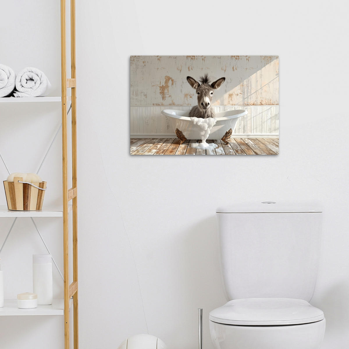 LEINWANDBILD Esel - Tiere - Badewanne - Schaumstoff Gemälde 60x40 cm - Weiß, Textil (60/40cm) - MuchoWow
