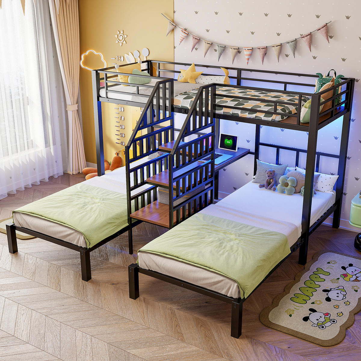 ETAGENBETT Kinderbett 90x200 Schwarz - Schwarz, Metall (90/200cm) - ComfortXL