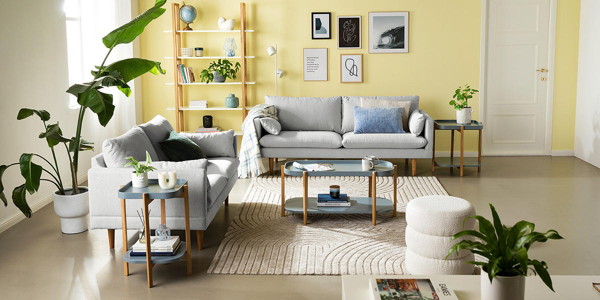 3-SITZER SOFA - Webstoff - Buchefarben/Hellgrau, Holz/Buchenholz (200/83/153cm) - home24