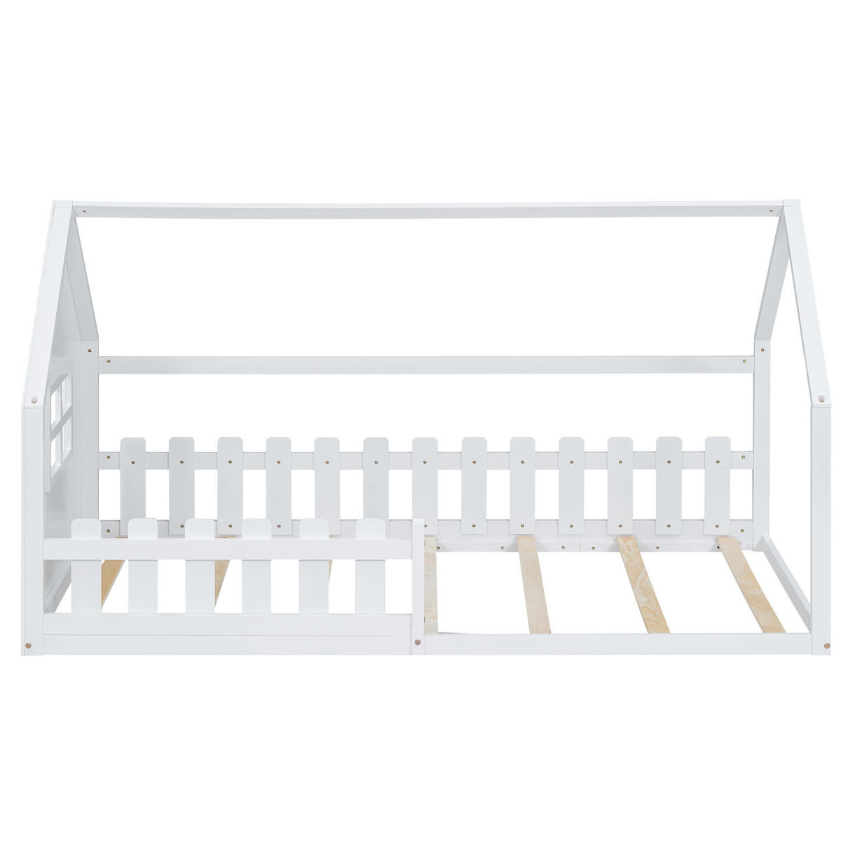 HAUSBETT aus Kiefer und MDF 90x200 cm Weiß in Hausform mit Lattenrost und kreativem Design - Weiß, Holzwerkstoff (90/200cm) - Modfu