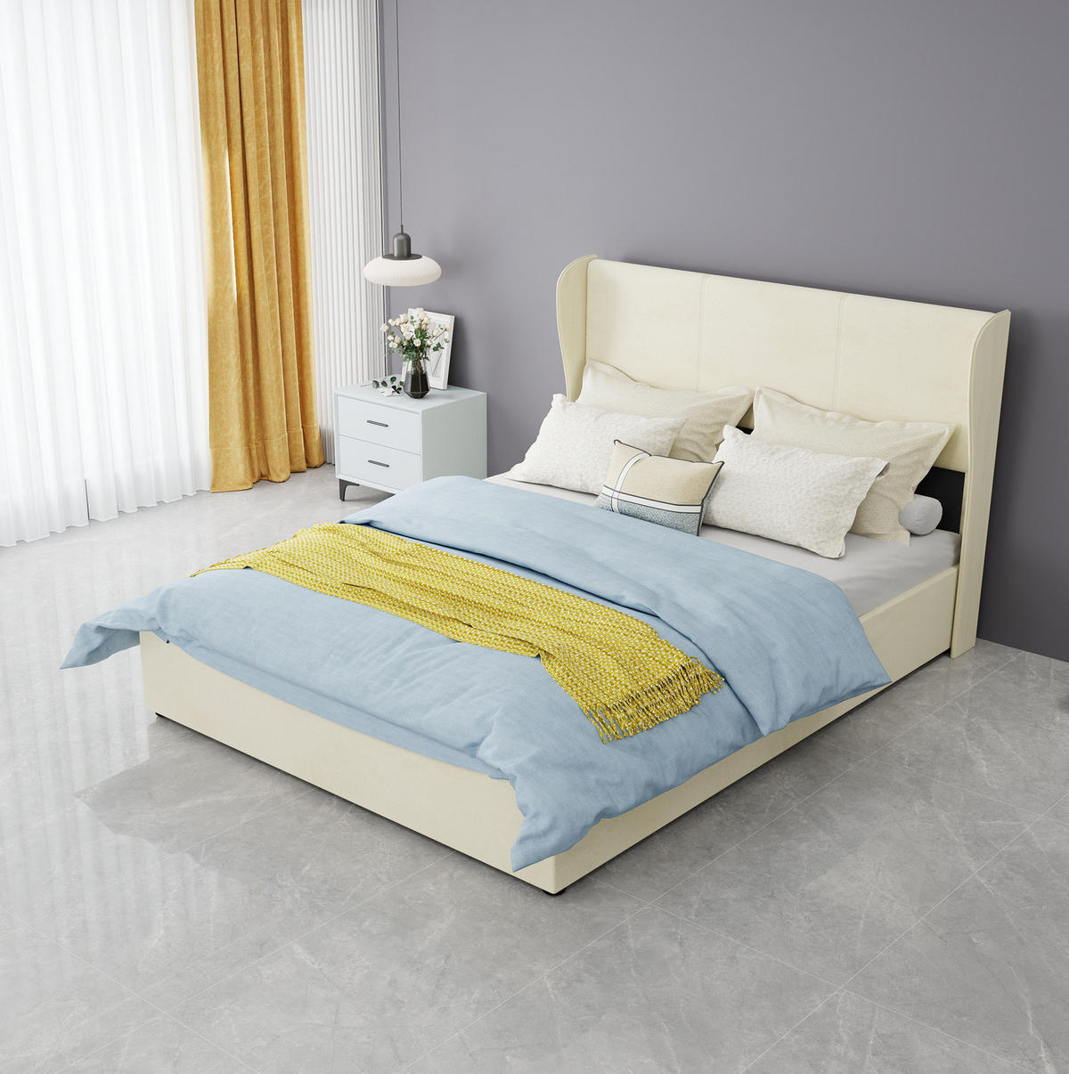 POLSTERBETT 140x200 cm in Beige mit gepolstertem Kopfteil - Beige, Textil (140/200cm) - IVMEU