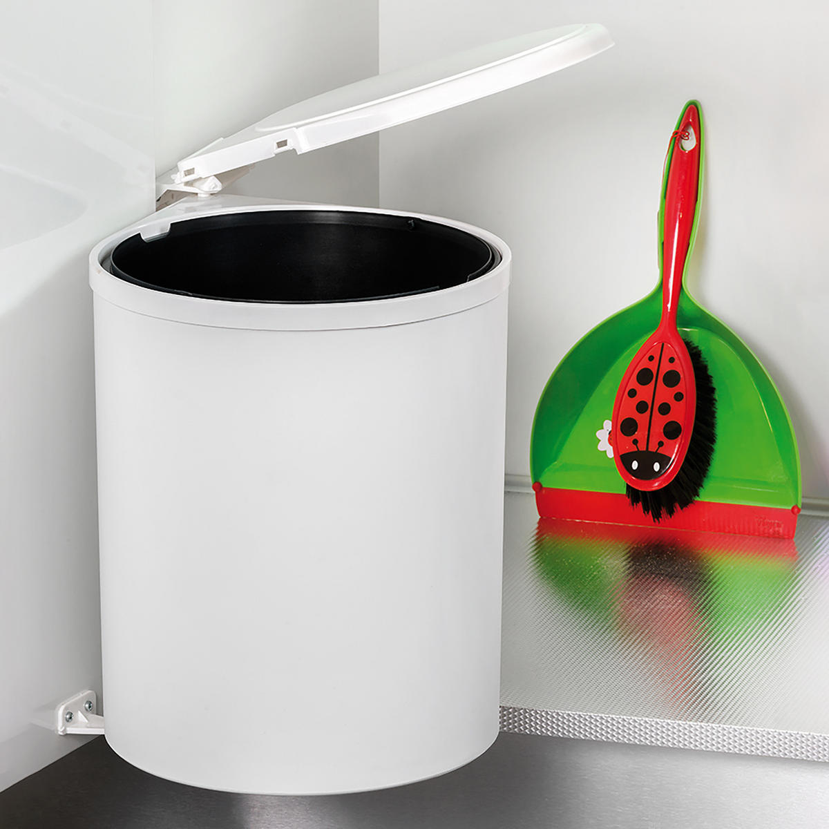 RECYCLINGBEHÄLTER zur Befestigung an der Möbeltür, 1 ausziehbarer Recycling-Behälter, 13 Liter, Kunststoff, weiss - Weiß, Kunststoff (33.5/36cm) - EMUCA