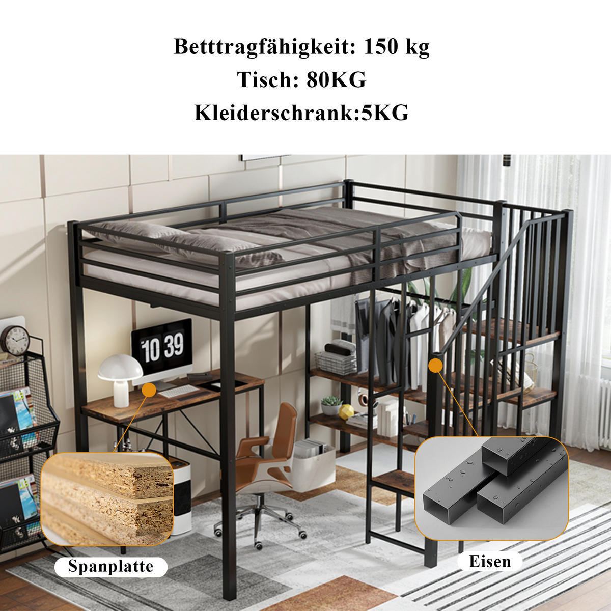 HOCHBETT 120x200 cm Tisch Schrank schwarz - Schwarz, Holzwerkstoff (120/200cm) - LEBENLANG