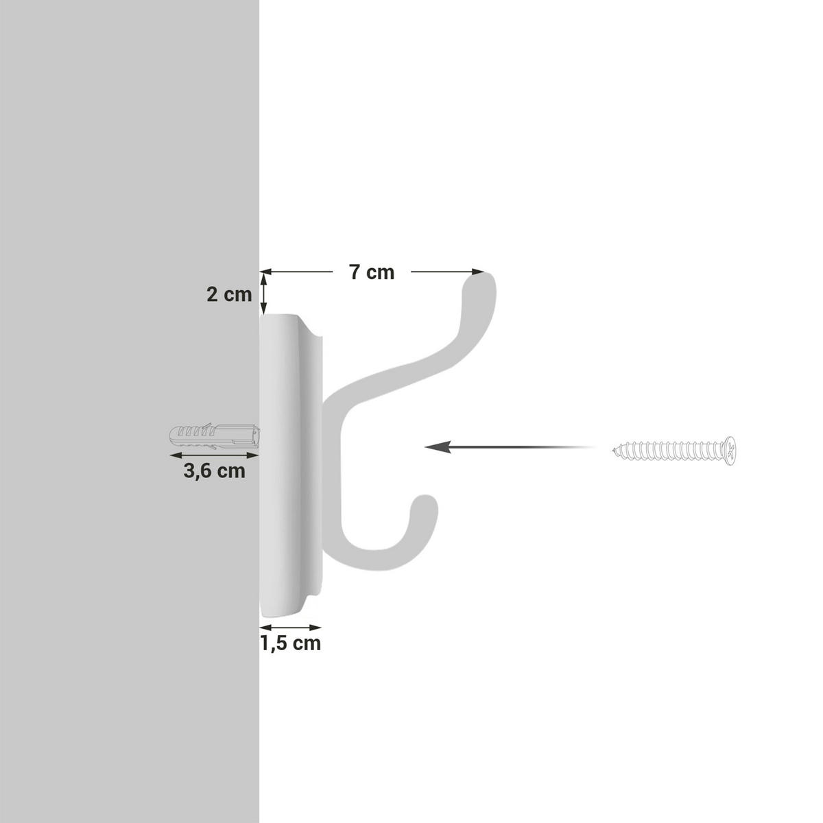 WANDGARDEROBE MIT METALLHAKE - Weiß, Holzwerkstoff (9/7/40cm) - Hansiro