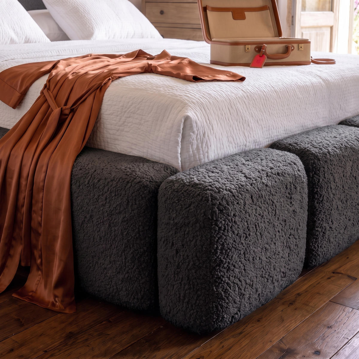 POLSTERBETT SUENO 180x200 cm in Graphit, gepolstertes Kopfteil, Metalllattenrost, Bettkasten, Bouclé-Stoff - Graphitfarben/Naturfarben, Holz/Textil (180/200cm) - Muffo