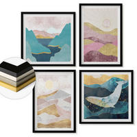 WANDBILDER 4er-Set - 50x50 cm & 40x60 cm Schwarzer Rahmen - Abstrakte Berge Sonne - Schwarz, Kunststoff (50/50cm) - ArtPrintCave
