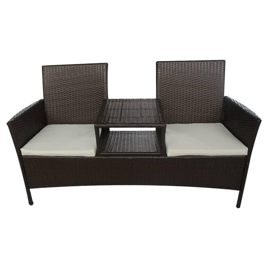 GARTENSOFA 2-Sitzer mit Teetisch Poly Rattan Braun - Braun, Holz (152/85/62cm) - furnicato